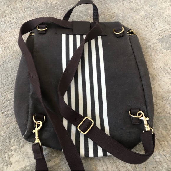 Henri Bendel Brown and White Stripe Convertible Nylon Travel Packable Backpack main image 5